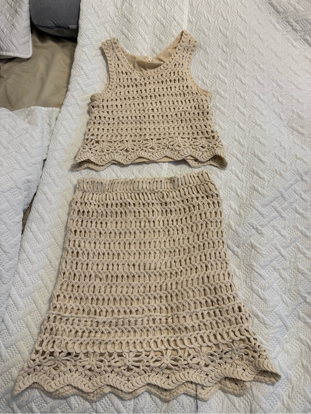Adiva Cream Crochet Skirt Set Large